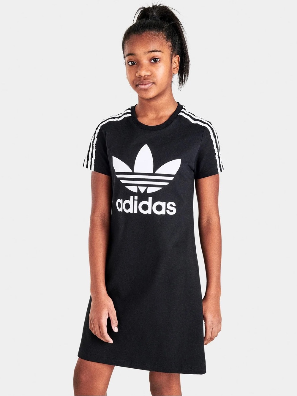 Adidas Black Dress with White Trefoil Logo and Stripes